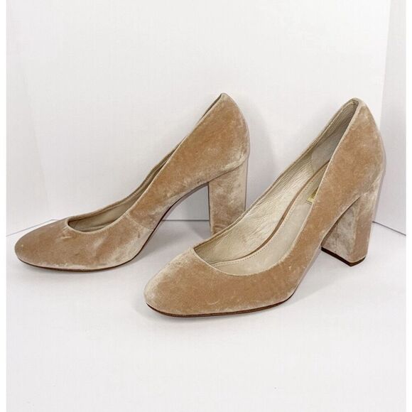 Louise et Cie Jianna Pump Beige Stacked Block Heel Velvet Suede Classic Nude 8.5 - Picture 1 of 16